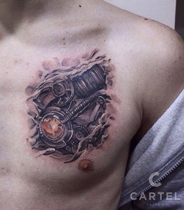 mechanical chest tattoo
